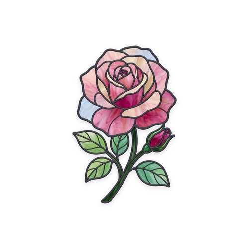 Pink rose stained glass - pink, window