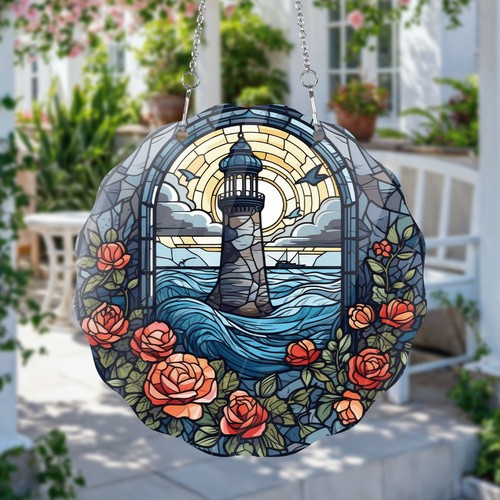 Lighthouse flowers suncatcher - lighthouse,