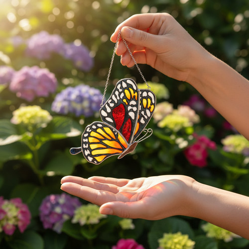 Stained glass butterfly sun - stained,