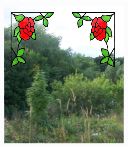 Pair corner roses stained - pair,