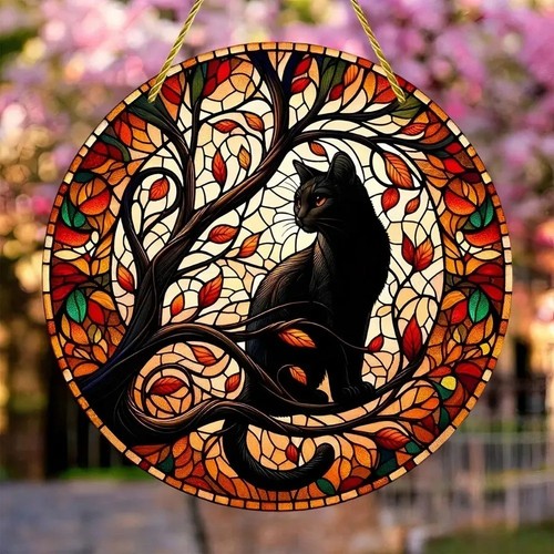 Black cat stained glass - black,