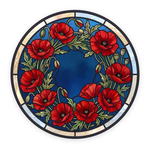 Poppy wreath stained glass - poppy,