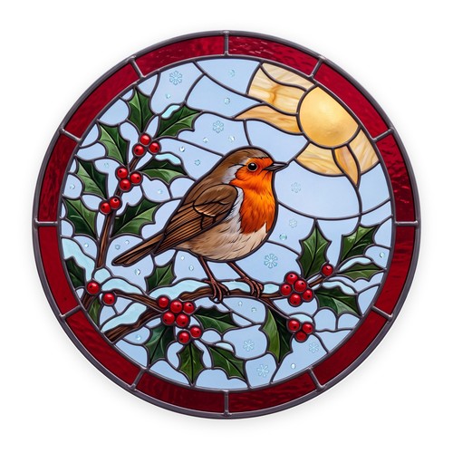 Christmas robin holly stained - robin,