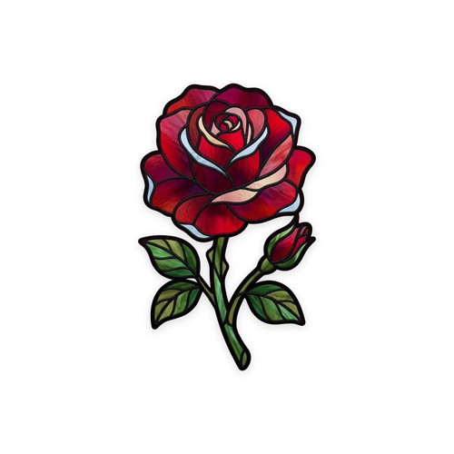 Red rose stained glass - red,