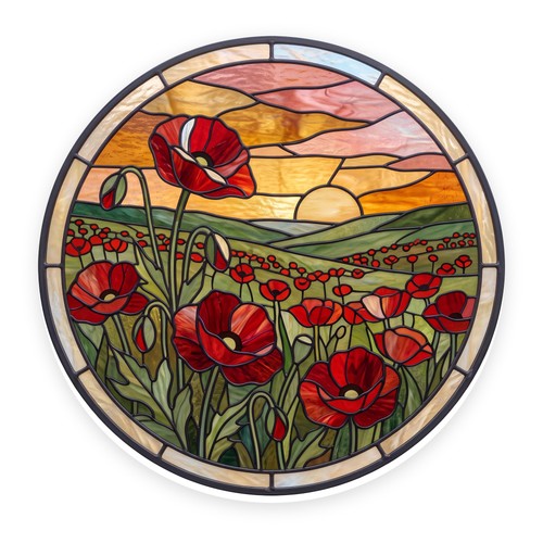 Poppy field sunset stained - field,