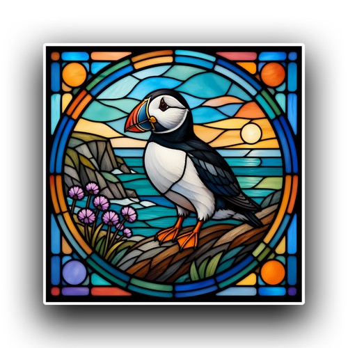 Puffin bird square stained - v1,